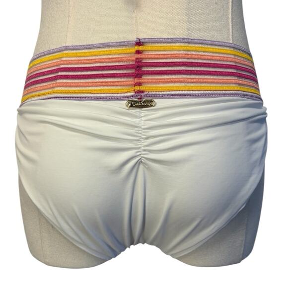 Beach Bunny Triangle Bikini Womens Size Small White Neon Stripes Rushed - Picture 10 of 11